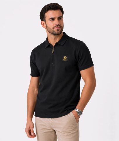 Trojan Records Black Plain Badged Zip Polo Shirt